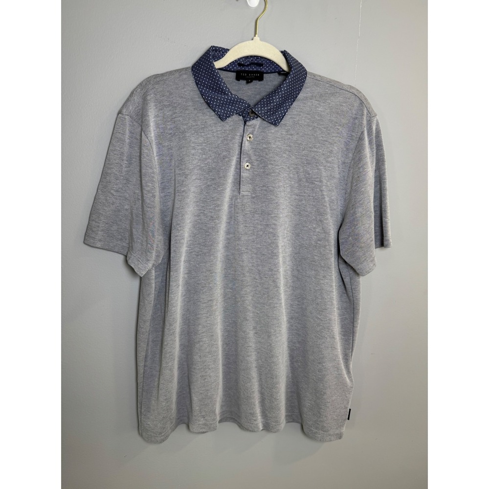 Ted Baker London Mens Gray Frend Geometric‎ Trim Polo Shirt Size 6 XL 304871